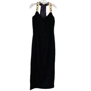 Scott McClintock Women's Maxi Dress Black Velvet Gold Accent Size 14 Vintage 80s
